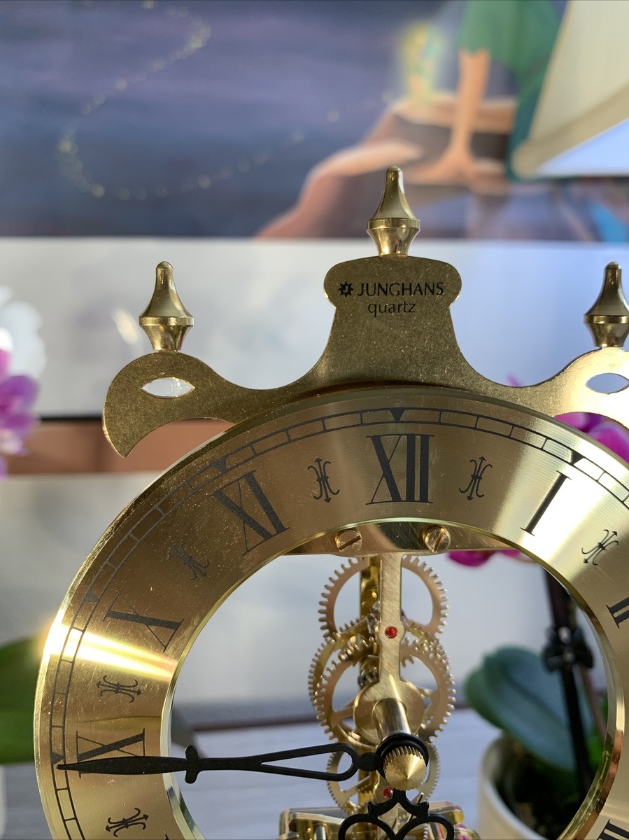 Vintage JUNGHANS Quartz Gold Glass Dome Mantel Clock Germany Works