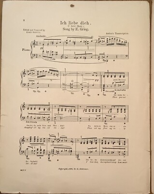 ICH LIEBE DICH / I Love Thee - Song by E. Grieg / Louis Oesterle - 1898 Schirmer