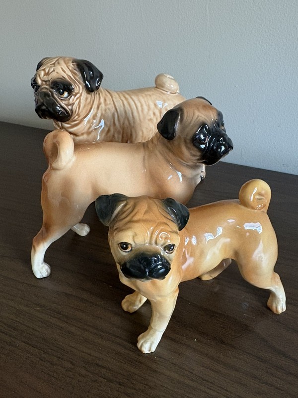 Set of 3 Vintage Shafford Japan Ceramic Pugs