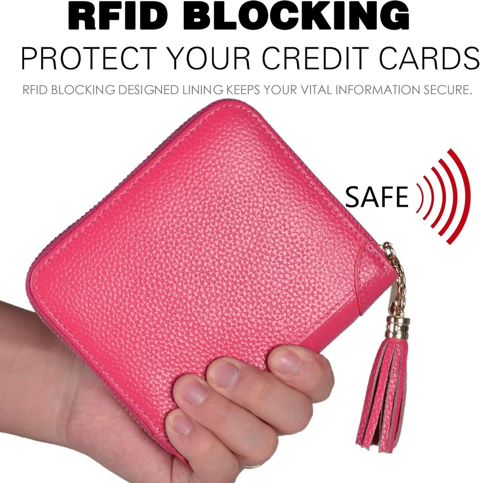 Easyoulife Womens Credit Card Holder Wallet Zip Leather Case RFID Rose - Image 4 of 4