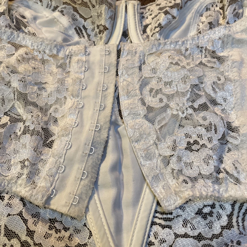 Винтажный 80-х Christian Dior Intimates корсет 34C белый кружевной цветочный бюстье 4975 США - Изображение 3 из 4