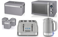 Swan Retro Revive Grey Jug Kettle 4 Slice Toaster Microwave Breadbin & Canisters