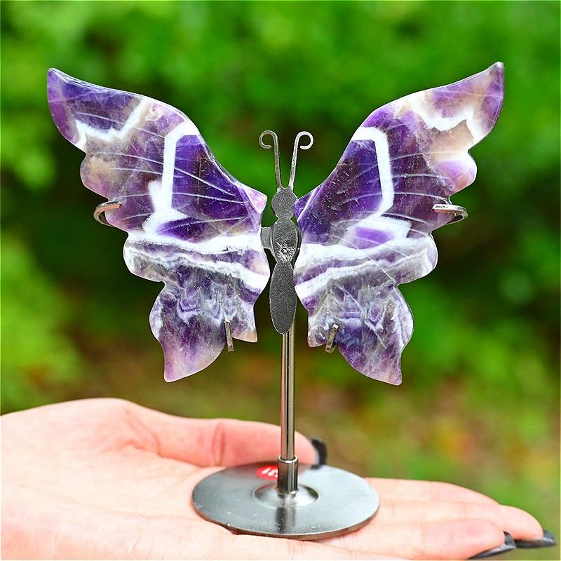 5,2"" Natural Sueño Amatista Mariposa Ala Reiki Cristal Calavera Curar Decoración 1 pieza
