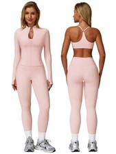 3 Piece Women Workout Sets Sports Bra Long Sleeved Jacket High Waist Legging ...