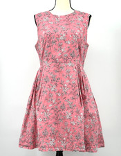 GAP Women's 10 Pink Floral Sleeveless Fit & Flare Cotton Knee Length Dress