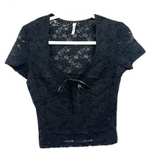 Whimsigoth dark coquette girl black lace babydoll top y2k fairy grunge romance L