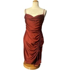 Windsor Cowl Neck Ruched Bodycon Dress Rust Red Size L