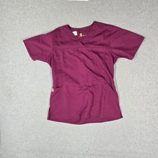 Carhartt Women Scrub Top S Purple Three Pocket V Neck Short Sleeve Logo