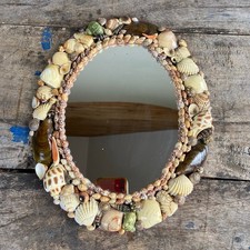 Vintage Oval Sea Shell Wall Hanging Mirror Coastal Seaside Beach Decor