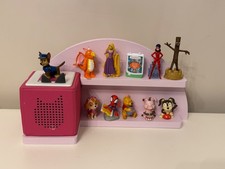 Semi circle Shaped Tonie solid pine Shelf  for Toniebox  blue- white - pink