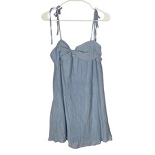 SHEIN Blue Mini Dress Womens L Tie Strap Twist Front Crinkle Babydoll Flowy
