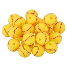 25PCS Yellow Baseball Beads,12mm Silicone Beads Sports Bead Bulk Ball Focal Bead