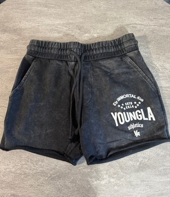YOUNGLA Black Wash Sweat Shorts Men s Immortal Club Athletic Lounge Gym Shorts S