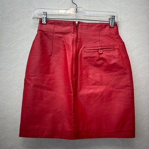 Vintage Wilsons Lined Pockets Back Zipper Red Leather Mini Skirt Womens Size 2 - 第 5/16 張圖片