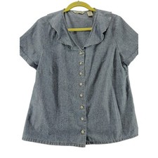 Orvis Womens Button Up Blue Size Medium 100 Cotton Short Sleeve Collar