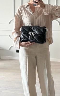 Pinko Puff Black Leather Medium Bag   Authentic Designer Shoulder Handbag