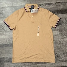 Tommy Hilfiger Men's Wicking Performance Pique Beige Short Sleeve Polo Shirt XS