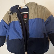 SwissTech Hooded Colorblock Puffer Jacket Full Zip Lined Blue/Navy/Gray 12-18M