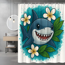 Cute Shark Shower Curtain with Floral Design