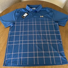Under Armour Polo Shirt Men  XL BLUE ORG Geometric Golf Performance UPF 40 NEW