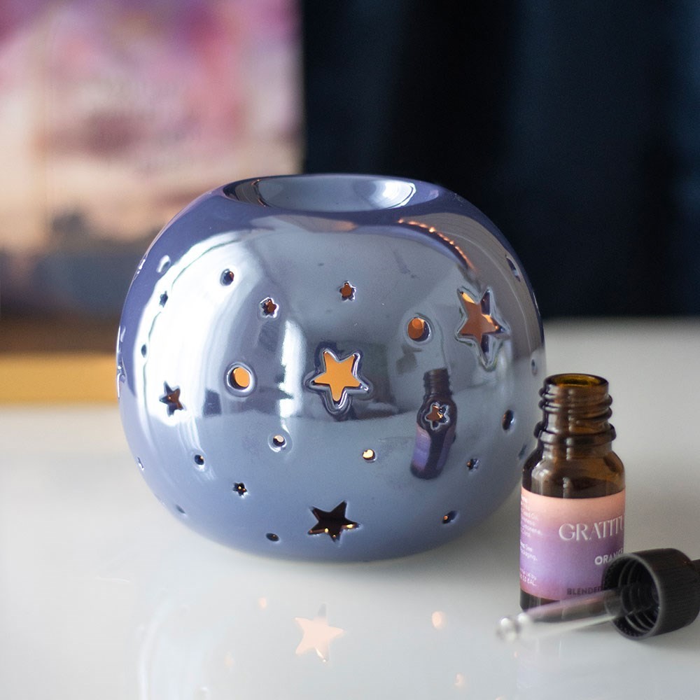 Ceramic Purple Iridescent Star Design Oil/Wax Burner Warmer Tealight Home Yankee