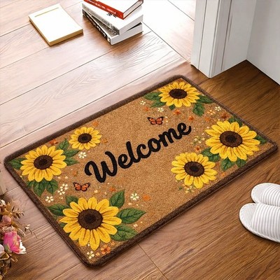 2D Sunflower Butterfly Welcome Doormat Rug for Indoor/Outdoor Room Entryway Door