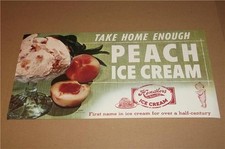 VINTAGE HENDLERS PEACH ICE CREAM GLOSSY PAPER ADVERTISING PRINT SIGN w KEWPIE EX