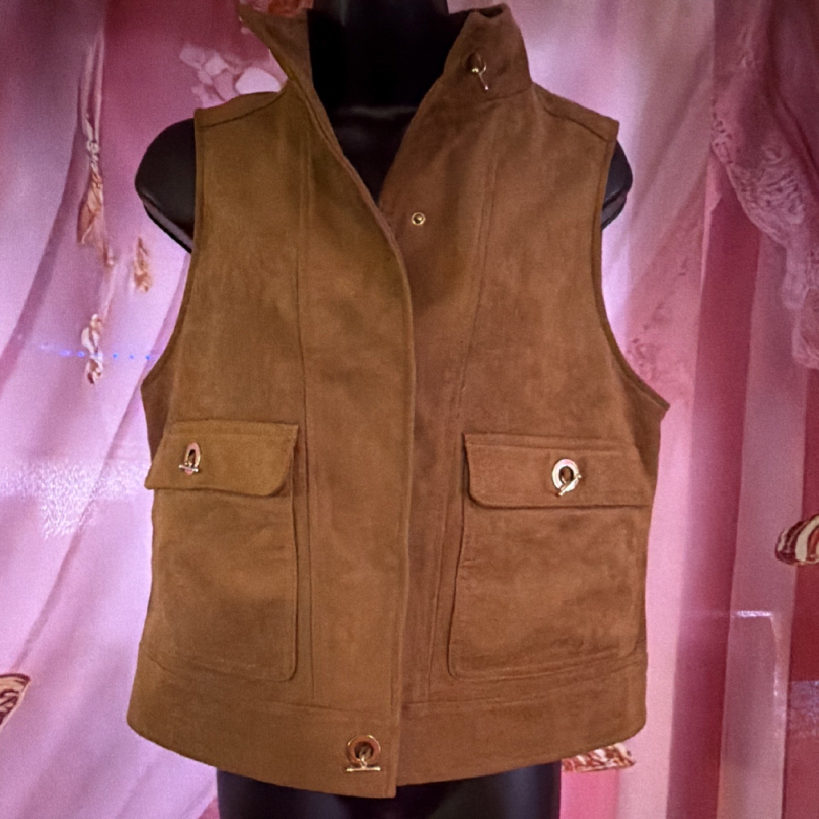 Chico's Black Label Women's Brown Collared Sleeveless suede vest size 0 ￼