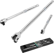 3-Piece Breaker Bar Set with 180° Rotatable Head, 6"-15" Lengths, Chrome Alloy