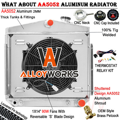 4 Row Radiator Shroud Fan Relay For 1955-1957 Chevy Bel Air Nomad 4.3L 4.6L V8