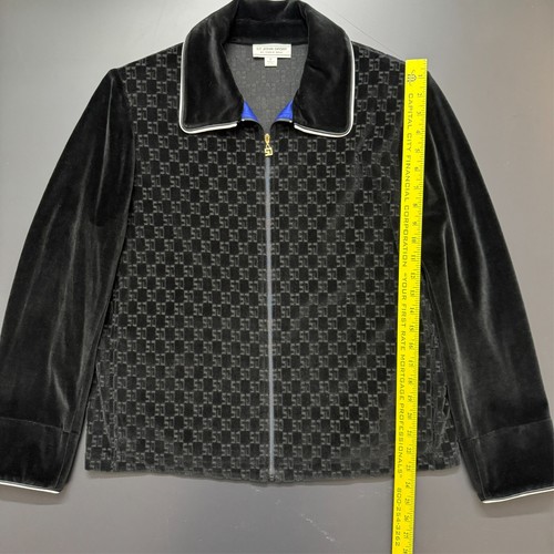 St John Sport Marie Gray Black Impressed Logo Velour Track Jacket Rich Mobwife M - Picture 5 of 12