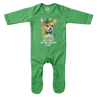 Chihuahua St Patricks Day Strampler erstes Baby Geschenk irischer Kobold Shamro...