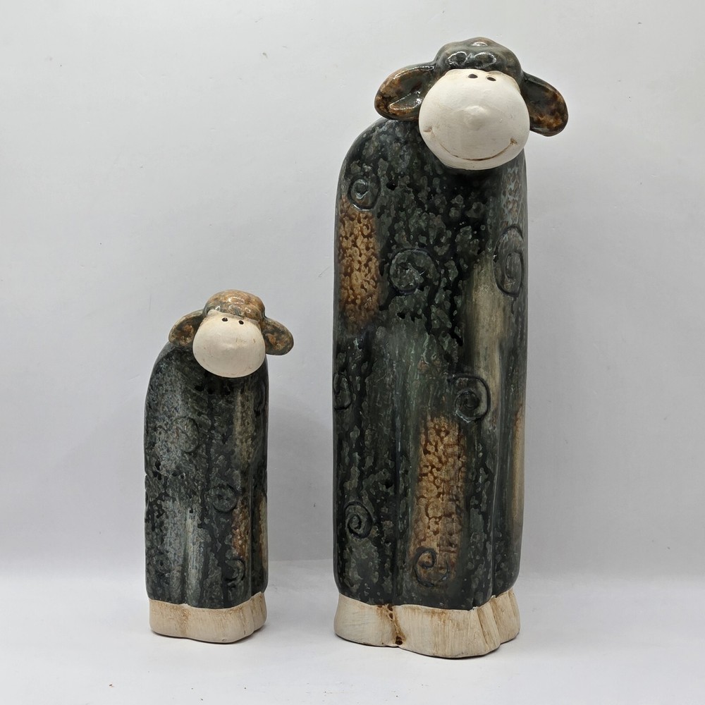 Stoneware Pottery Clay Ceramic Glazed Sheep Handmade Set Unglazed Face 9.5 , 5.5