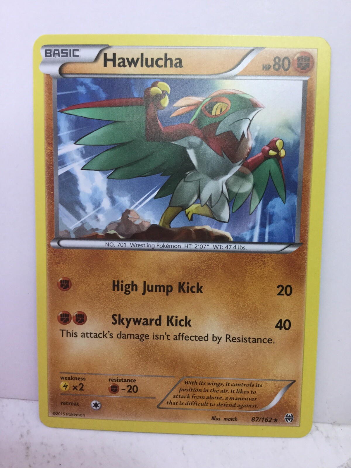 2015 POKEMON 1X HAWLUCHA 87/162 RARE STAR NM/M PACK FRESH TCG CARD