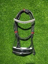 Black  White Crystal Browband With White Padding Leather Bridle For Horses.