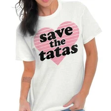 Save The Tatas Breast Cancer Awareness Pink Womens Graphic Crewneck T Shirt Tee