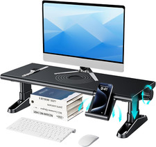 Adjustable Monitor Stand Riser with Phone Holder - Desk Organizer Black