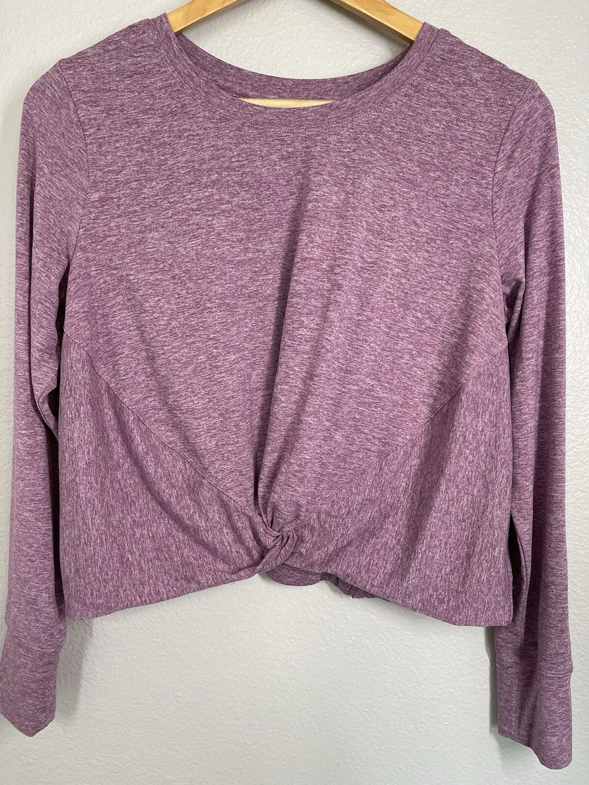 yogalicious crop top mauve space dye long sleeve twisted gym 
