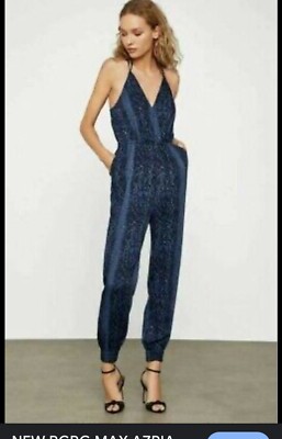 BCBG MAX AZRIA runaway SNAKE-EMBOSSED JUMPSUIT BLUE PYTHON SIZE XXS 298!! NWT