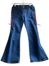 Vintage Mudd Yo Lace Up Y2K Bell Bottom Jeans Size 9 Flare Low-Rise W28"xL30"