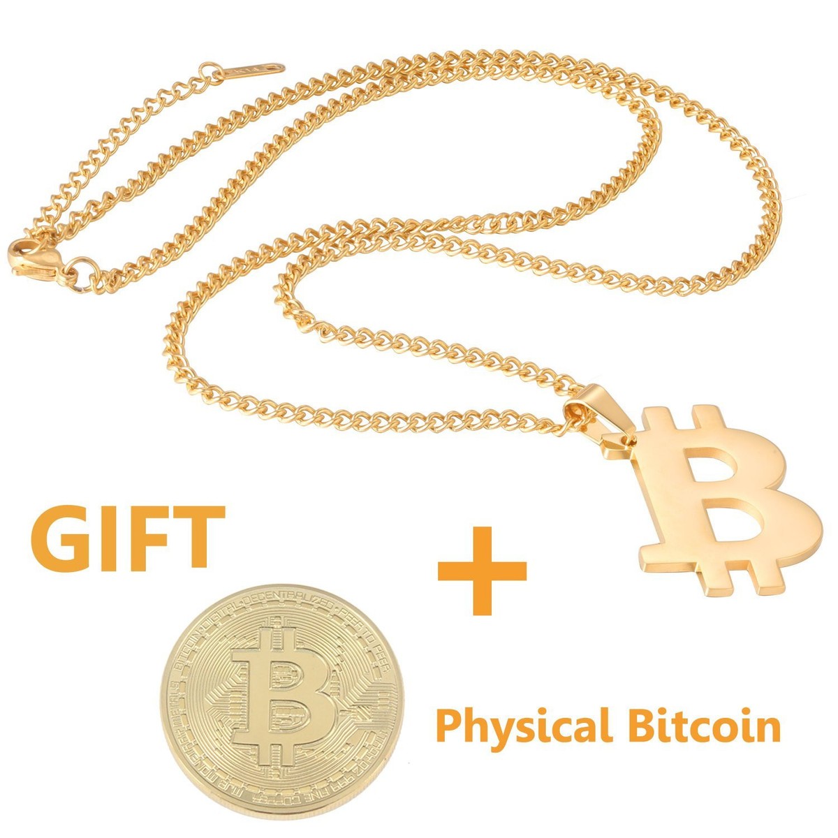 Bitcoin Necklace Creative Bitcoin Logo Gold Plated Pendant with 20 Inch  Chain | eBay
