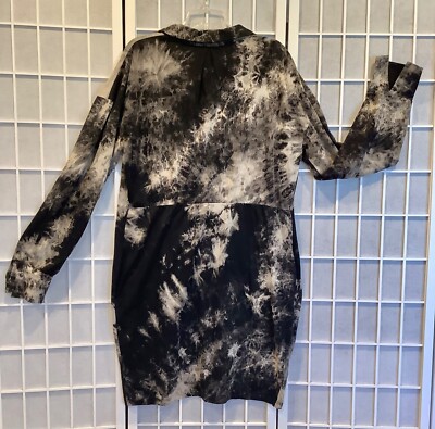 Fashion Nova Tie Dye Mini Dress Size 2X Black combo Button Front Long Sleeve NWT Fashion Nova Tie Dye Mini Dress Size 2X Black combo Button Front Long Sleeve NWT