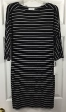 Calvin Klein Women’s Black White Stripes Casual Fitted Dress 3/4 Sleeve Sz 4 New