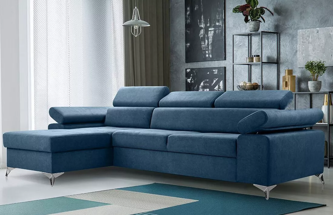 Blue l shaped couch deals