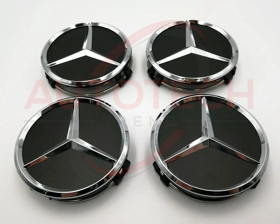 Set of 4 Center Caps Hubcaps for MercedesBenz AMG Black/Dark Blue/Silver Wreath - Image 3 of 4