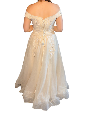 Off-Shoulder Sparkling Lace Wedding Dress | Flowy A-Line Gown | M-L | eBay