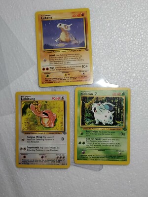 Pokemon 1999 original base set wotc Cubone 50/64 Lickitung 38/64 Nidoran  57/64