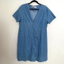 ASOS Maternity Womens 14 Denim Tea Dress Button Up Short Sleeve V Neck