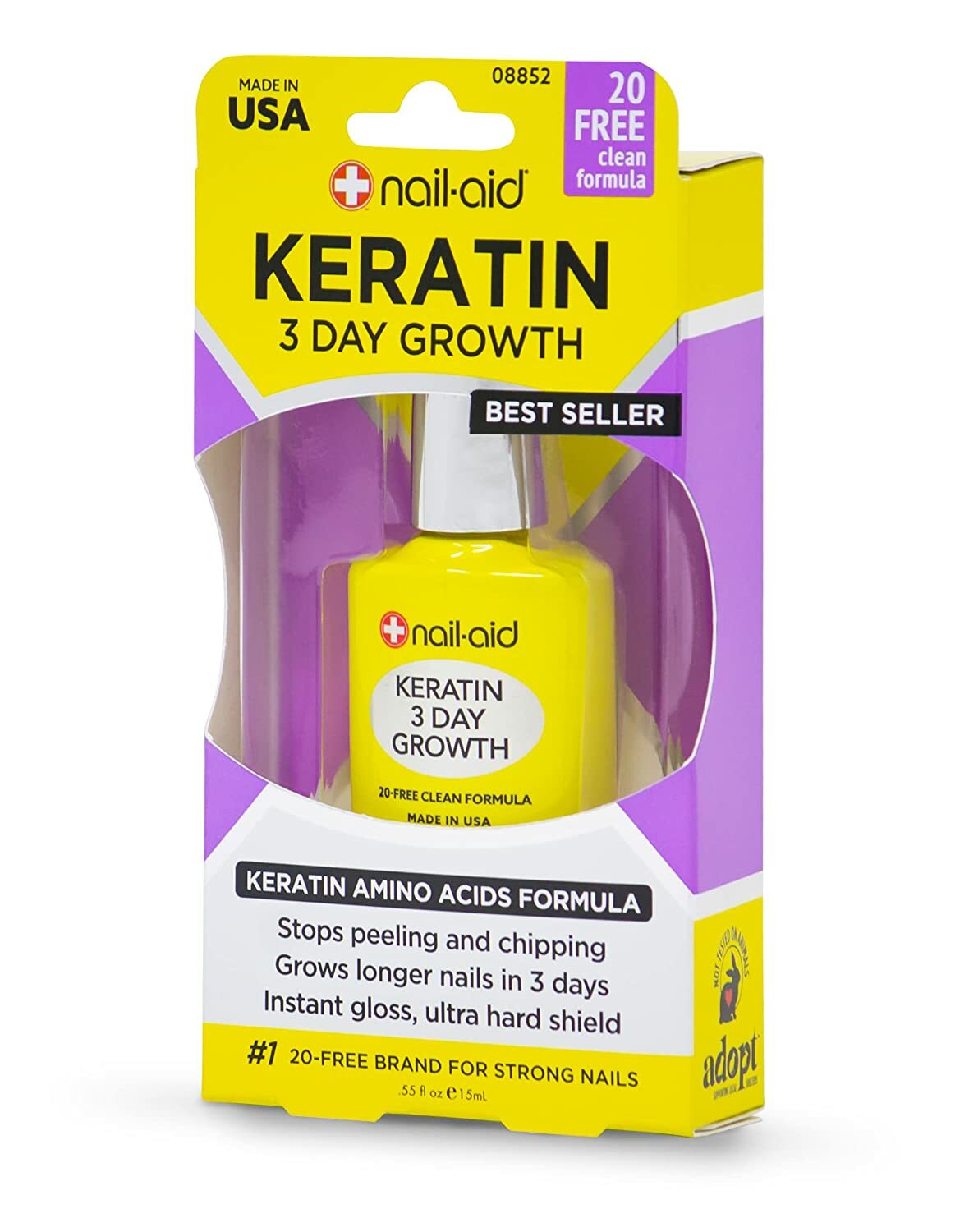 NailAid Keratin 3 Day Growth Nail Treatment & Strengthener, Clear, 0.