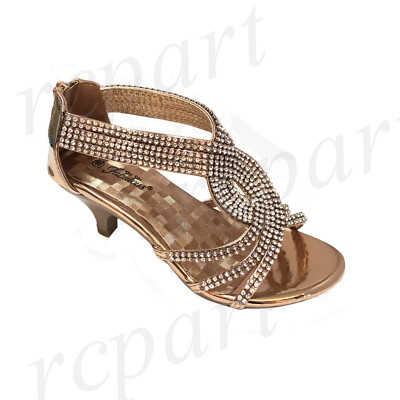 New girl back zipper dress shoes open toe special occasion formal Rose Gold  | eBay